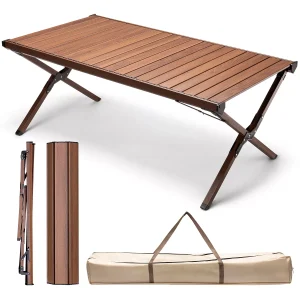SKONYON Portable Heavy-Duty Aluminum Camping Table Folding Picnic Table Embedded Design Table with Carry Bag