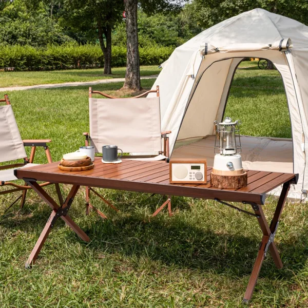 SKONYON Portable Heavy-Duty Aluminum Camping Table Folding Picnic Table Embedded Design Table with Carry Bag
