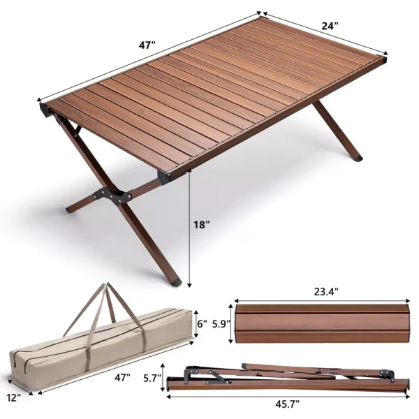 SKONYON Portable Heavy-Duty Aluminum Camping Table Folding Picnic Table Embedded Design Table with Carry Bag
